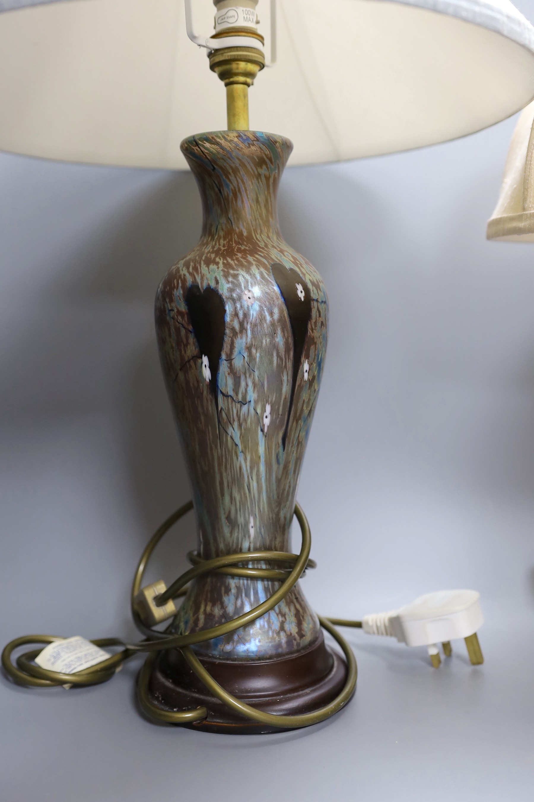 Two Okra art glass table lamps, tallest 52cm including shade
